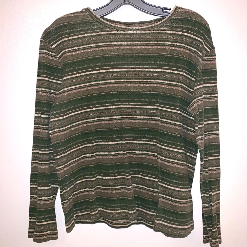 Northcrest Medium Green and White Cotton Striped Tunic